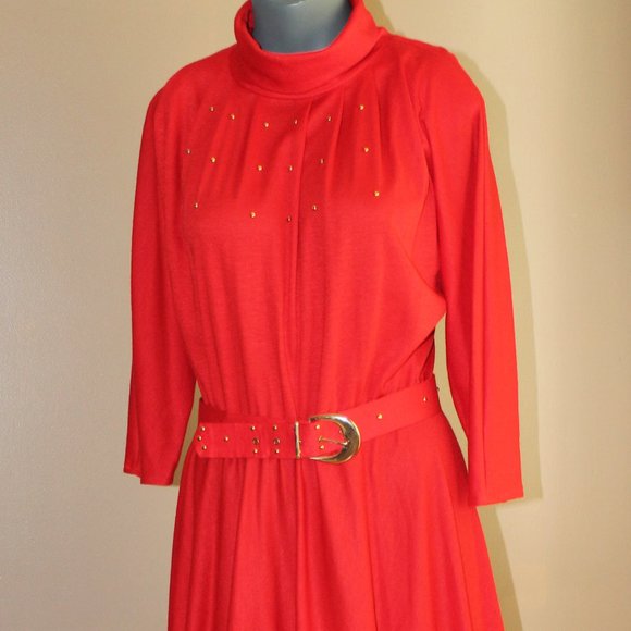 Vintage Raoul Red Dress With Gold Accents - Picture 7 of 9